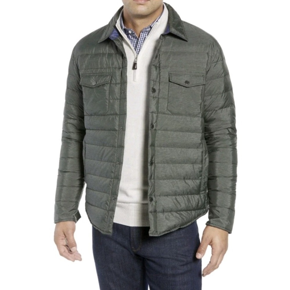 PETER MILLAR CROWN ELITE LIGHT SHIRT COAT JACKET SZ S GREEN DOWN BUTTON UP *SEE
